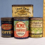 4 Hard to Find 1 Pound Canister and Triangular Antique Coffee Tins