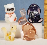 4 Fenton Glass Amimals- Rabbits Squirrel and Bear