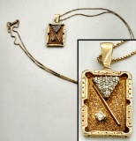 14k Gold Pool Table & Cue Pendant Necklace