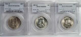 3 PCGS MS64FBL Franklin Silver Half Dollar - 1948-D, 1954 and 1957-D