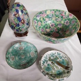 Asian Porcelains Bowls and Cloisonne Egg