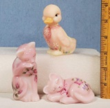 3 Fenton Burmese and Rosaline Glass Animals