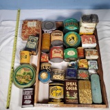 Tray lot of Antique Cocoas, Syrups, Candy, Peanuts and Related Tins