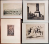 4 Antique Framed Etchings & Lithographs