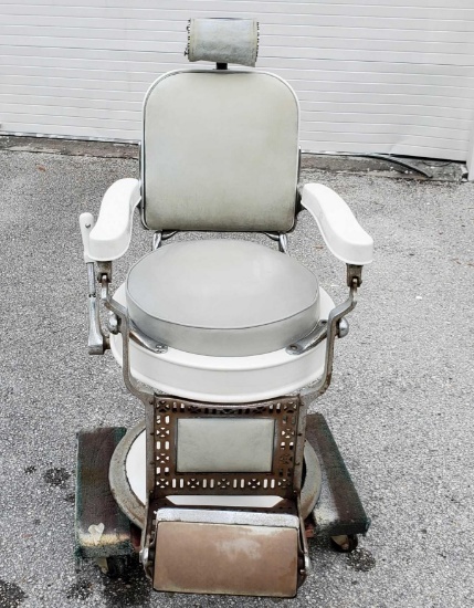 Antique Theo S Kochs Porcealin Enamel Barber Chair