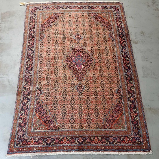 77 1/2"x116 3/4" Hand Woven Persian Repeating Pattern Wool Pile Rug with Center Medallion