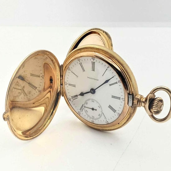 Solid 14K Gold AWC Co. Full Hunter Watch case With 1902 Waltham "Riverside" Model 1899 17j Movement
