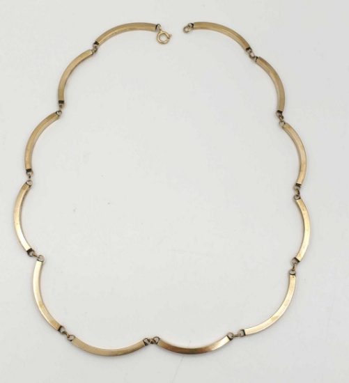 Vintage 14k Yellow Gold Curved Bar Necklace