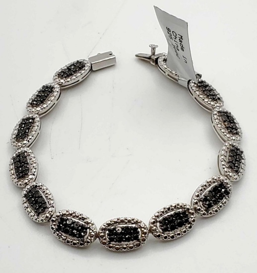 Black Diamond Sterling Silver Bracelet with COA
