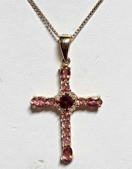 14k Gold Gemstone Cross Pendant Necklace