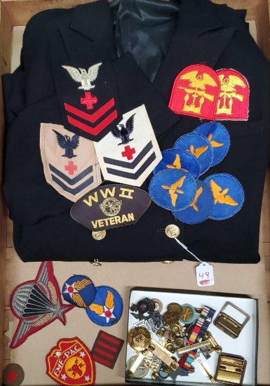 Lot Of Military Navy Dress Blues, Patches Pins & More