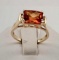 10K Yellow Gold With Orange Sapphire Pillow Cut Center Stone & Diamonds