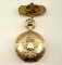14K Yellow Gold 1890 Elgin Ladies Hunter Case Pocket Watch W/ Gold Plated Pin Watch Hanger