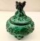 Bohemian Czech Jade / Malachite Glass Powder Box Curt Schlevogt Heinrich Hoffmann Glassworks