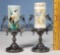 2 Hand Painted Opaline Smith Bros/ Mt Washington Glass Cylinder Vases with SP Holders