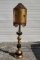 Vintage Gold Gilt Pillar Lamp with Ornate Steel Cylinder Shade