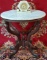 Oval Walnut Table with Marble Top & Art Deco Alabaster Electric Clock