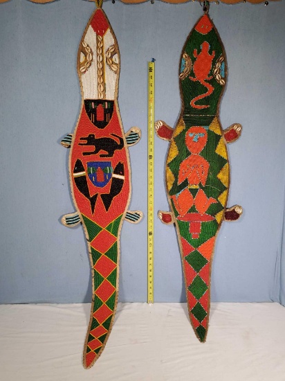 2 Yoruba Diviner's Beaded Crocodile Panels/ Sashes