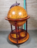 Rolling Lift Top Old World Globe Bar Cart