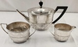 1866 John Newton Mappin and Web Sterling Silver Reeded Teapot, Cream and Sugar