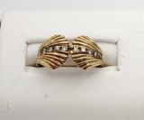 14k Yellow Gold Double Shell Design Ring with Diamond Accents