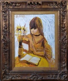 Lee Reynolds on Canvas Painting of Young Girl Reading