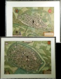 2 German Hand Colored City Maps of Mons and Sluis from 1581 Cities Atlas Braun & Hogenberg