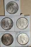 5 US Silver Peace Dollar VAM variety and Error Coins - 1923 VAM-2 & Two VAM-3, 1924 Error & 1923 S/S