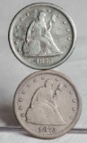 2 Scarce 1875-S Twenty Cents Pieces