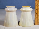 2 Steuben Golden Aurene Interior Ribbed Bridge Lamp Shades