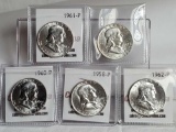 5 Franklin High PR/ MS Grade Half Dollars - 1958, 1959, 1960, 1961 and 1962