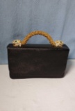 1960's Kenneth Lane for Rosenfeld Rhinestone Panther Handle Leather Evening Bag