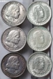6 US Commemorative Silver Half Dollars - 3 1893 Columbian Expo, 1946 P, D & S Booker T Washington