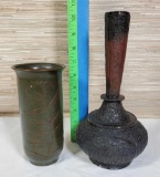 2 Antique Metal Ware Vases