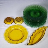 Heisey Colored Glass - 4 Pcs of Marigold and 13 Moongleam 8 1/2