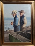 Oil on Canvas Painting of 2 Fisheman signed V Tormo