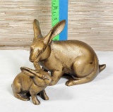 2 Iron Bunny Door Stops - Mom with Baby