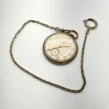 1944 Elgin Gold Filled Model 5 Open Face 15 Jewel Pocket Watch with Chain