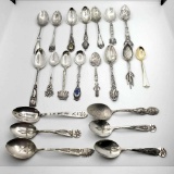 Tray Lot Of 18 Sterling Silver Collecter Spoons, 1- 830 Sliver & 2-Silver Plate