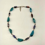Barry Brinker 950 Fine Silver Necklace With Millefiori...& Turquoise...Beads...