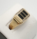 Men's Vintage 14k Onyx & Diamond Gold Ring