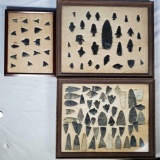 3 Display Cases of Arrowheads, Spear and Bird Points, Obsidian Collection and More