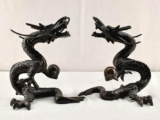 Pair Of Cast Iron Dragons Holding The Pearl Of Wisdom