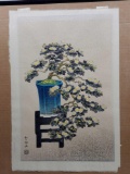 Ito Nisaburo Japanese Woodblock Print of Cascading Chrysanthemum Bonsai