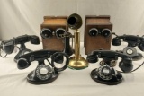 Lot Of Vintage Western Electric Telphones & 1 American Bell Telle Co. Brass Candle StickTelephone