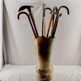 Ceramic Floor Cane Holder With 9 Wood Canes