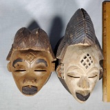 2 Punu Okuyi Galen Hand Carved and Painted Masks