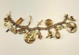 14K Yellow Gold Charm Bracelet with 18 Charms