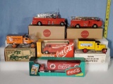 6 Ertl Collectibles Coin Bank Coca-Cola Die Cast Trucks, Vans and Fire Engines and More all MIB