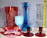 Fine Art Glass Candlesticks, Vase and More